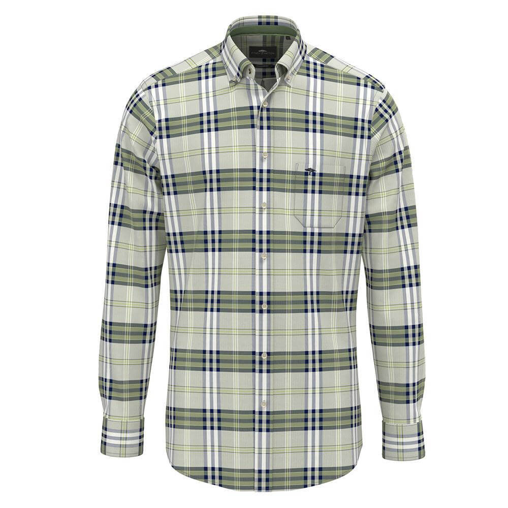 Fynch-Hatton Washed Oxford Check Avocado Shirt